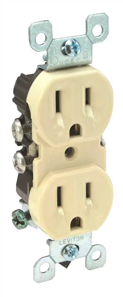 Leviton&Reg; 2-Pole Residential Grade Co-Alr Duplex Receptacle, Ivory, Nema 5-15R, 125 Volts, 15 Amps 1