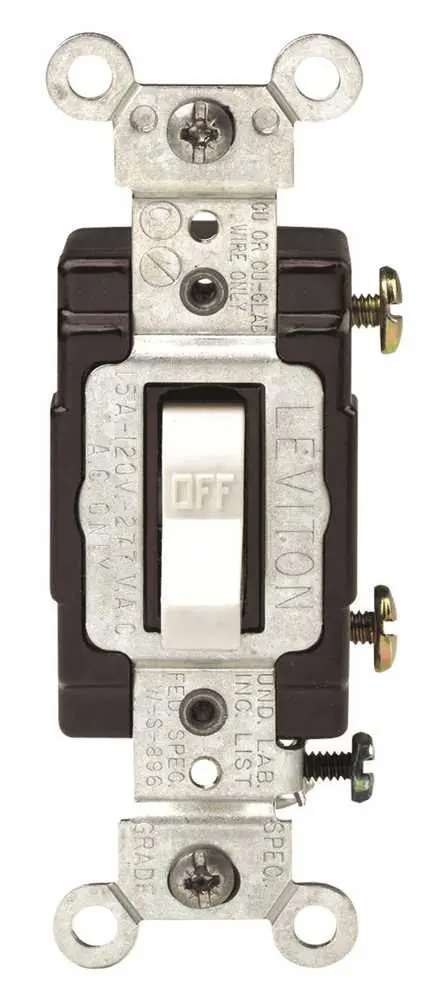 Leviton&Reg; 1-Pole Commercial Grade Ac Quiet Toggle Switch, White, 120 - 277 Volts, 15 Amps 1