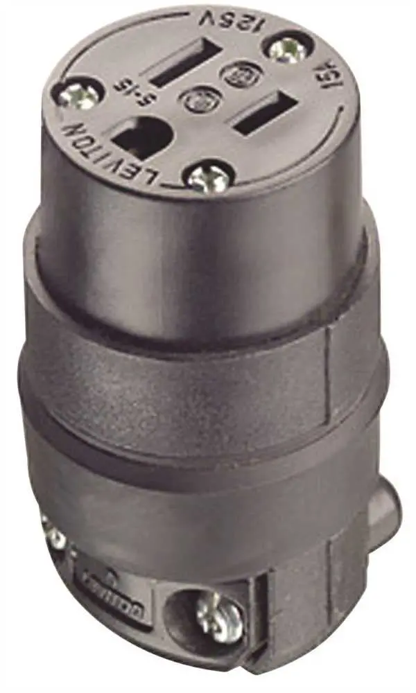 Leviton Commercial Grade Rubber Grounding Female Connector, 15 Amp, 125 Volt, Black 1