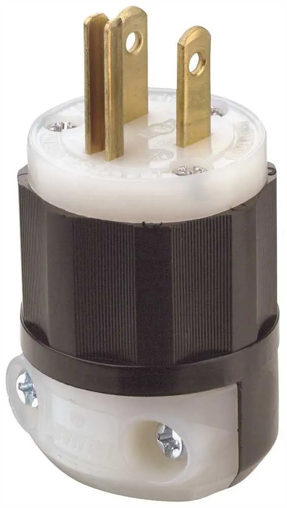 Leviton Industrial Grade Straight Blade Male Plug, 15 Amp, Double Pole, 3 Wire, Black And White 1