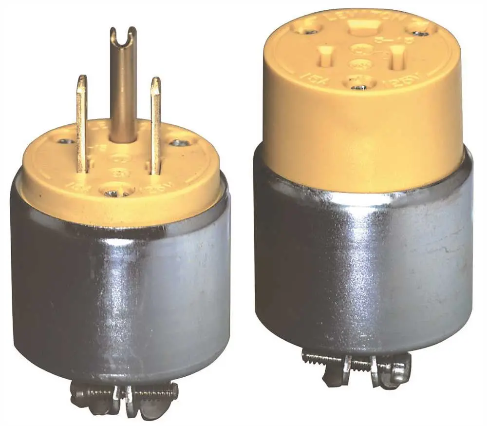 Leviton Commercial Grade Armored Rubber Grounding Straight Blade Male Plug, 15 Amp, Double Pole, 3 Wire, Yellow 1