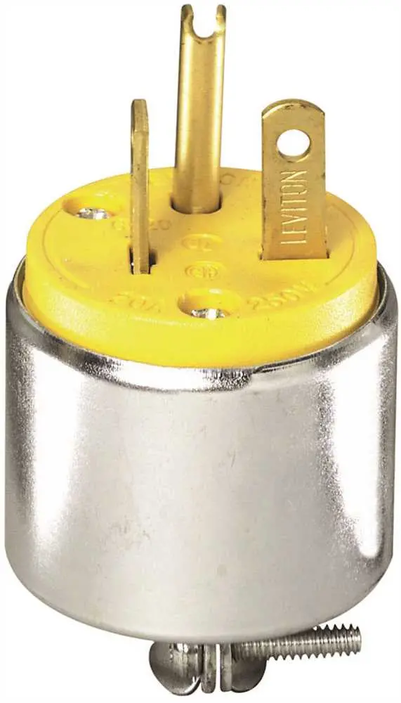 Leviton Commercial Grade Armored Rubber Grounding Straight Blade Male Plug, 20 Amp, Double Pole, 3 Wire, Yellow 1