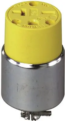 Leviton Commercial Grade Armored Rubber Grounding Female Connector, 20 Amp, Double Pole, 3 Wire, Yellow 1