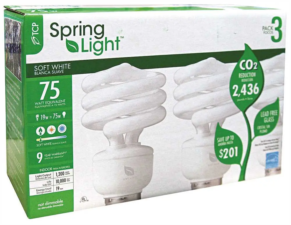 Tcp Springlight&Trade; Springlamp&Reg; Compact Fluorescent Lamp, 19 Watt, 2700K Color Temperature, 3 Pack 1