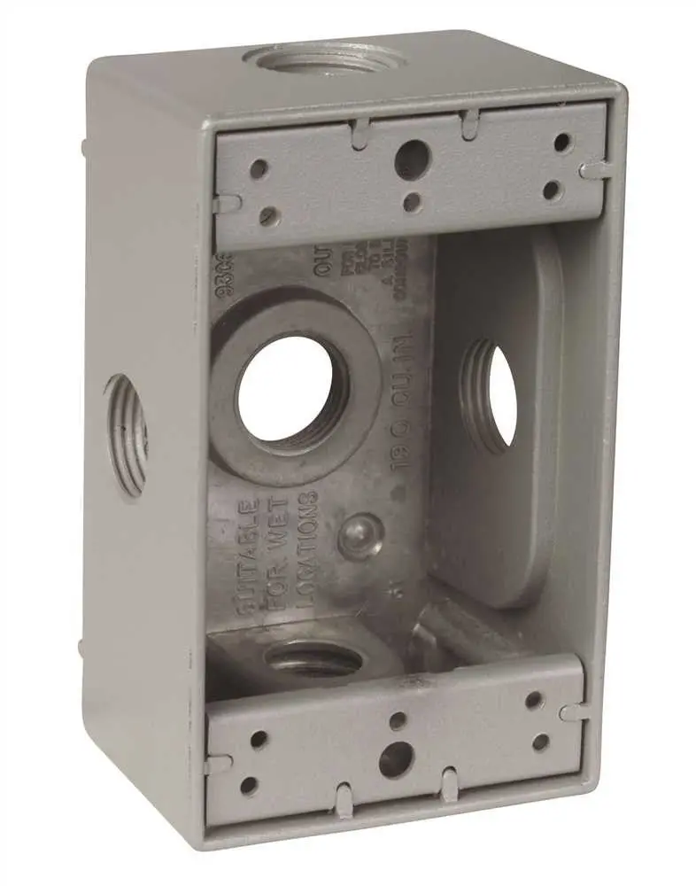 Weatherproof Box, 1 Gang, Aluminum, Five 1-2" Threaded Holes 1