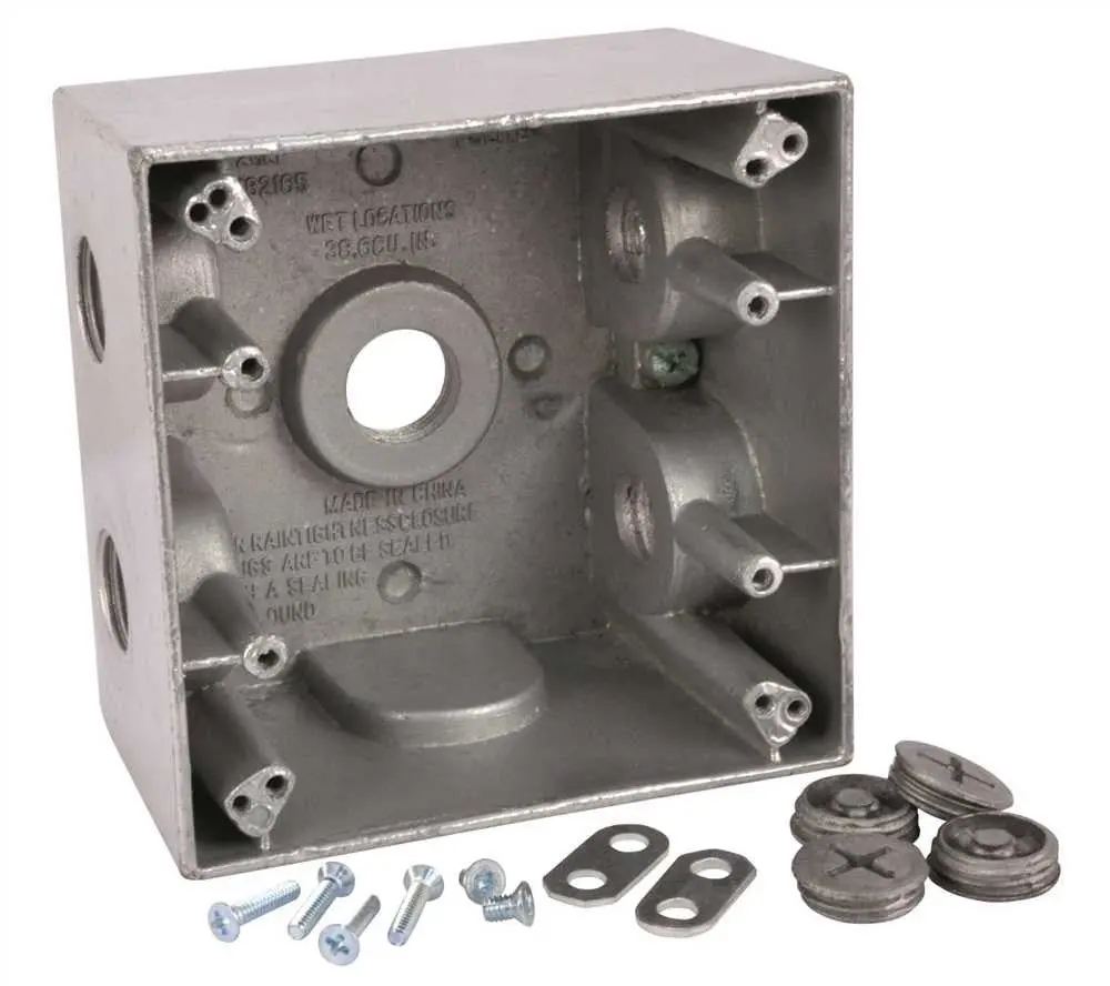 Aluminum 2 Gang Deep Weatherproof Box Five 1-2" Holes With Lugs 1