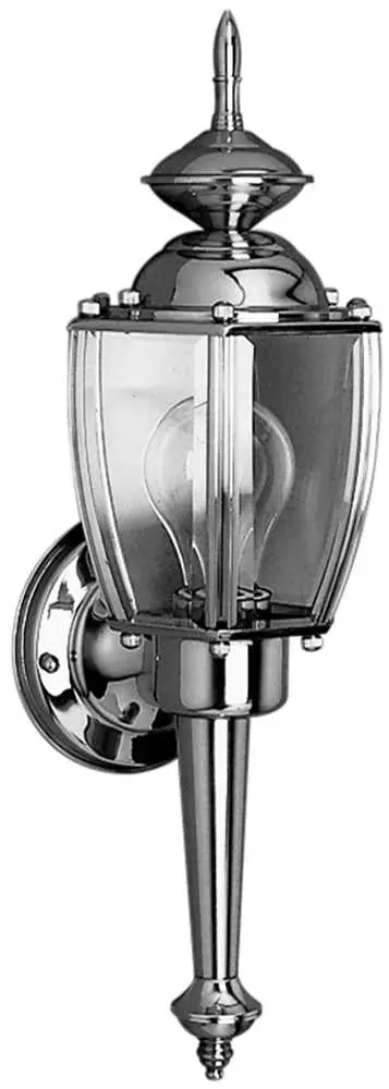 Outdoor Wall Lantern, Clear Beveled Glass, Brushed Nickel, 5-1-2 X 16 X 5-3-4 In., Uses (1) 100-Watt Medium Base Lamp* 1