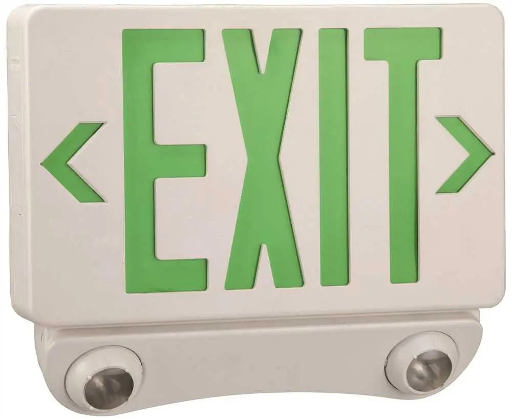 Monument Combination Led Exit Sign And Emergency Light, Green Lettering 1