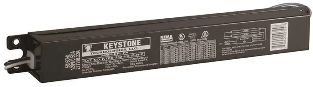 Keystone Technologies T12 Fluorescent Ballast, Electronic Rapid Start, 120 Volt, 50-60 Hz, 2 Lamp 1