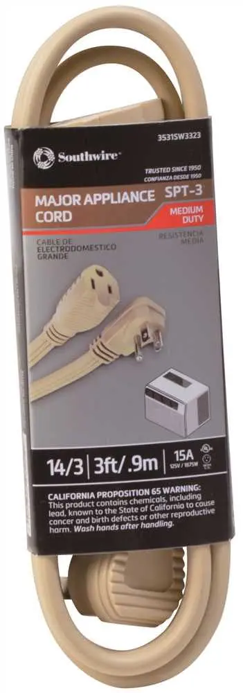 Southwire&Reg; Flat Appliance Extension Cord, Spt-3, 14-3, 3 Ft. 1