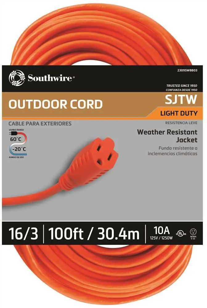Vinyl Outdoor Sjtw Extension Cord, 16-3, 100 Ft., Orange 1