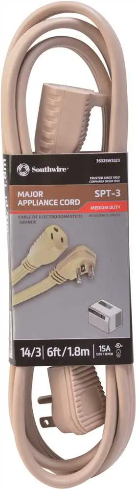 Flat Appliance Extension Cord 15A 125V 14-3 Spt 3 6 Ft. 1