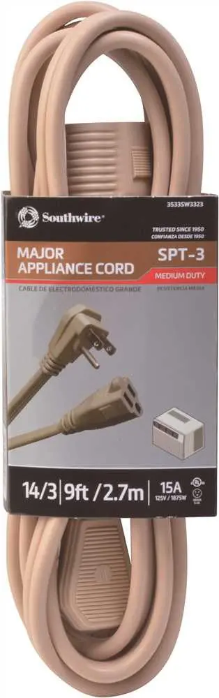 Flat Appliance Extension Cord 15A 125V 14-3 Spt 3 9' 1