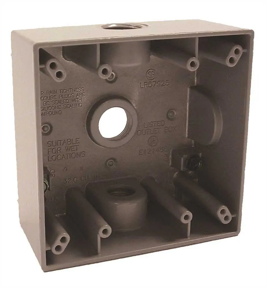 Hubbell Weatherproof Box Double Gang Three 1-2" Outlets Gray 1