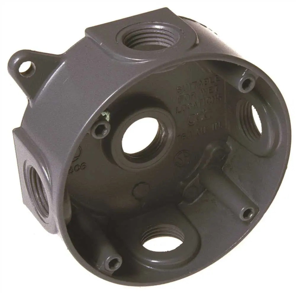 4" Round Hubbell Weatherproof Splice Box 5-1-2" Outlets Gray 1