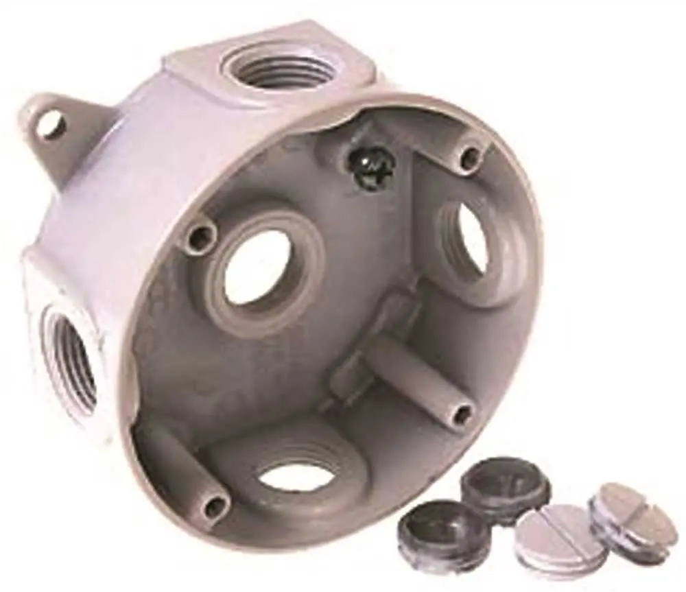 Hubbell Weatherproof Splice Box 4" Round Five 1-2" Outlets White 1