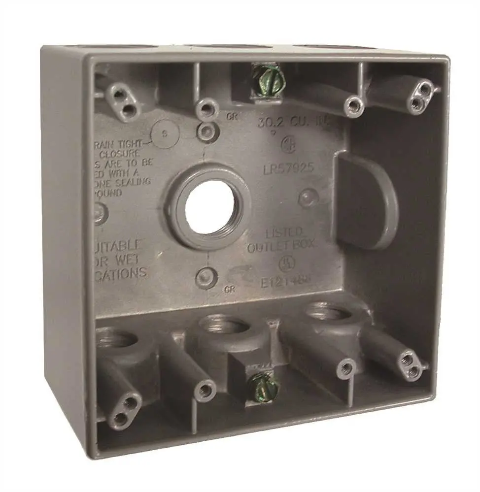 Hubbell Weatherproof Box Double Gang  Seven 1-2" Outlets Gray 1