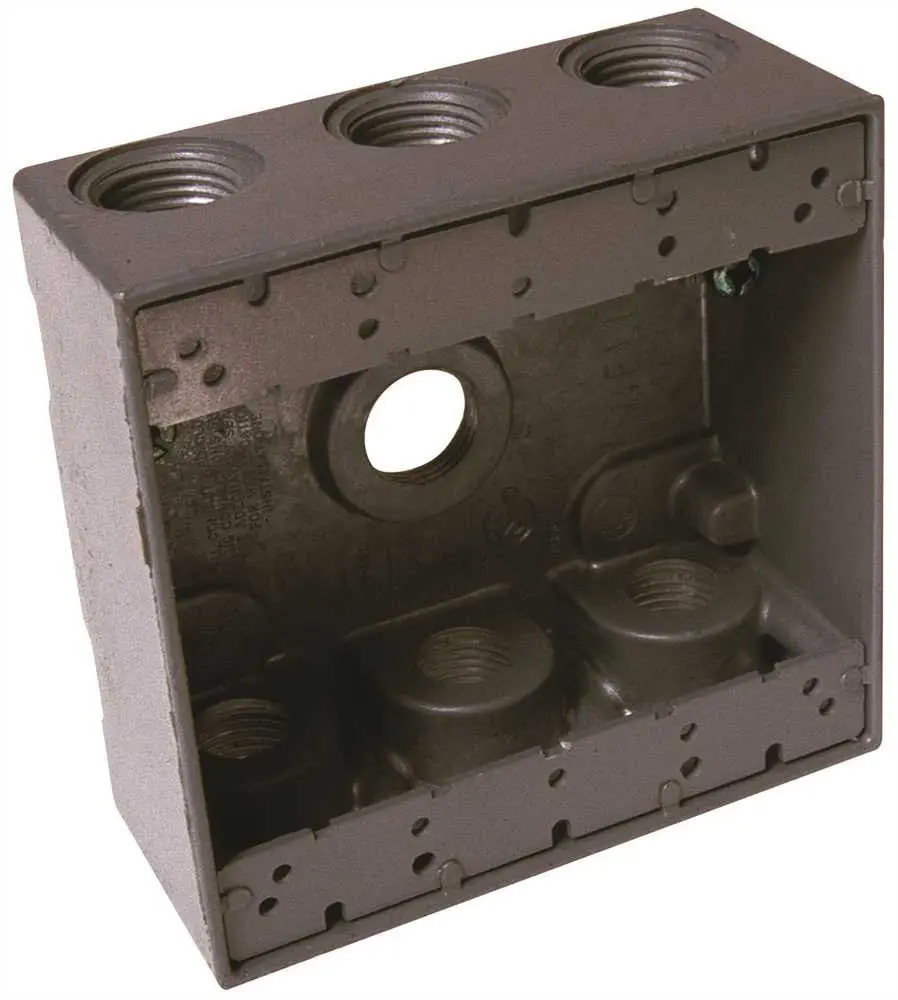 Hubbell Weatherproof Box Double Gang Seven 3-4" Outlets Gray 1