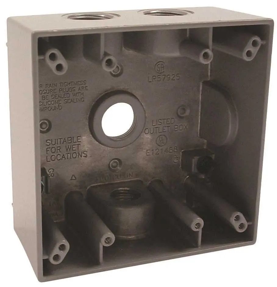 Hubbell Weatherproof Box Double Gang Four 1-2" Outlets Gray 1
