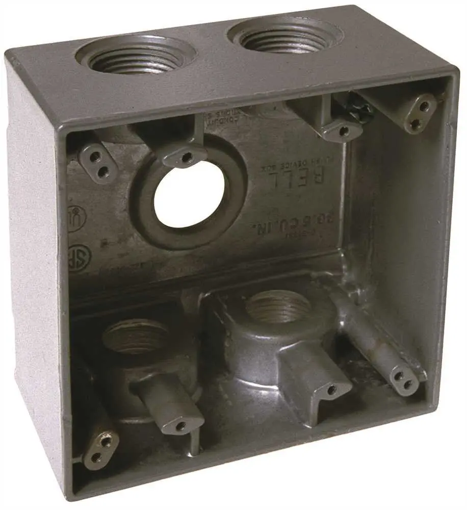 Hubbell Weatherproof Box Double Gang Five 3-4" Outlets Gray 1