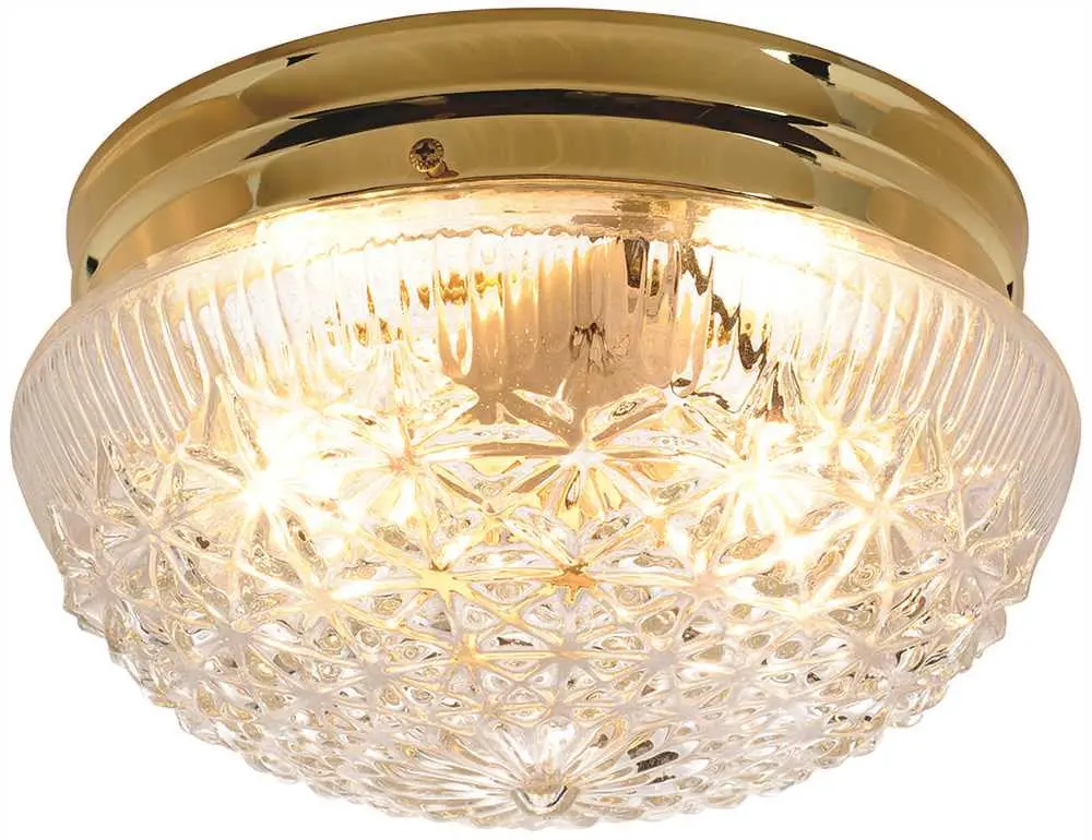 Royal Cove Diamond Cut Glass Ceiling Fixture, 9", Polished Brass, Uses 2 60-Watt Incandescent Medium Base Bulbs 1