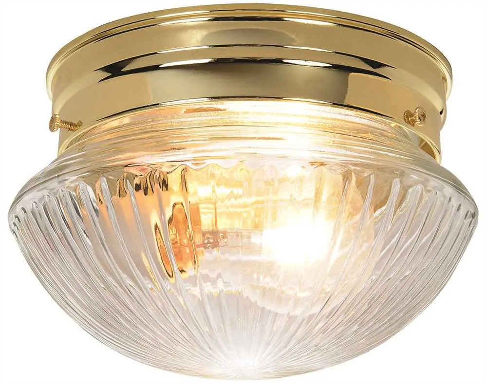 Royal Cove Ribbed Mushroom Shaped Ceiling Fixture, 6", Polished Brass, Uses 1 60-Watt Incandescent Medium Base Bulb 1