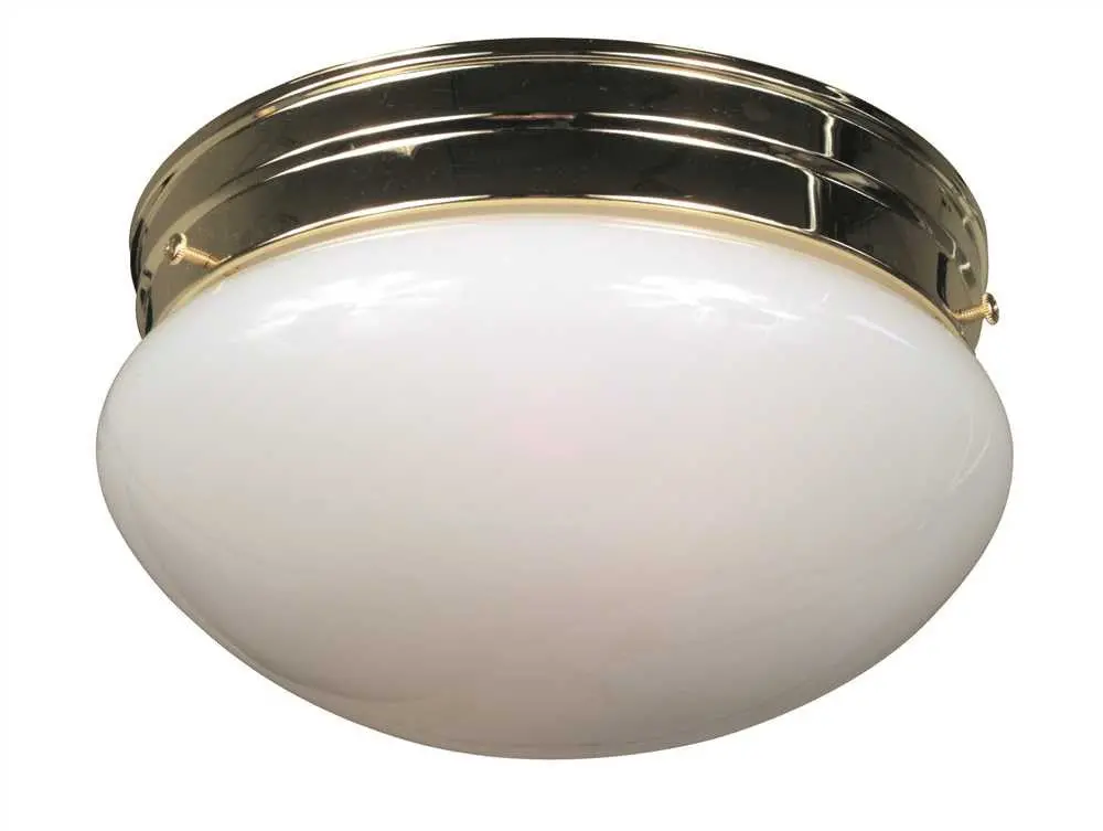 Royal Cove Mushroom Shaped White Glass Ceiling Fixture, 9-1-8", Polished Brass, Uses 2 60-Watt Incandescent Medium Bulbs 1