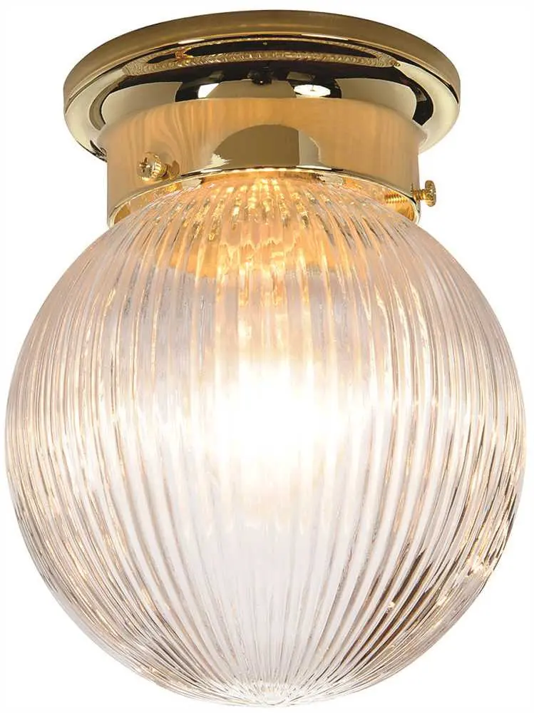 Royal Cove Ribbed Glass Surface Mount Ceiling Fixture, 6", Polished Brass, Uses 1 60-Watt Incandescent Medium Base Bulb 1