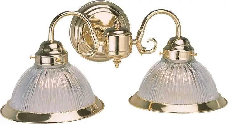 Decorative Wall Fixture With Ribbed Glass, Maximum Two 60 Watt Incandescent Medium Base Bulbs, 18 In., Polished Brass 1