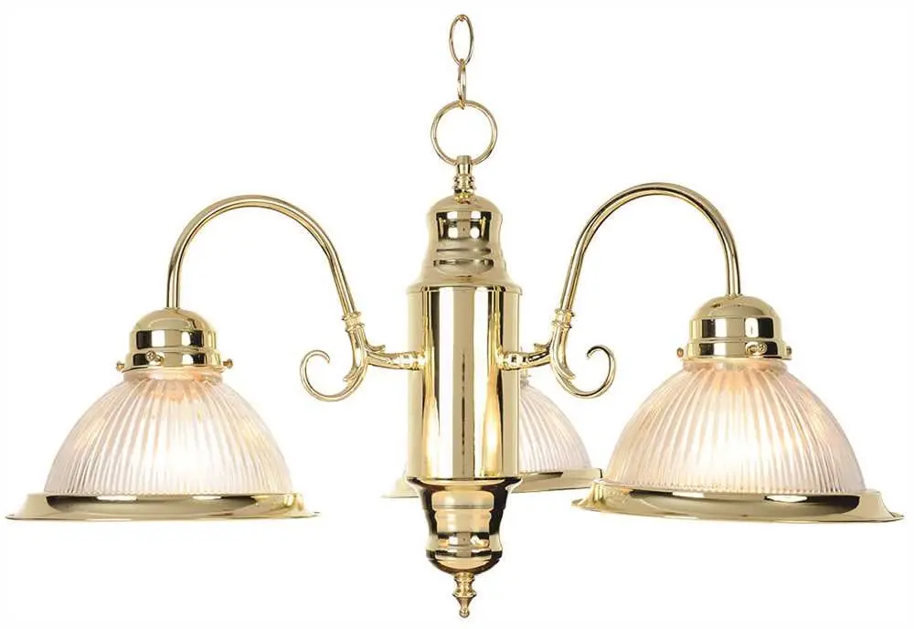 Halophane Glass Chandelier Ceiling Fixture, Maximum Three 60 Watt Incandescent Medium Base Bulbs, 19 In., Polished Brass 1