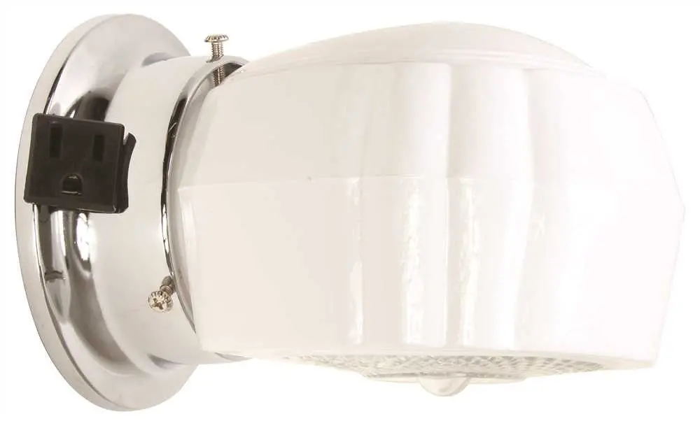 Royal Cove Bathroom Wall Fixture With Outlet, 5-3-4", Polished Chrome, Uses 1 60-Watt Incandescent Medium Base Bulb 1
