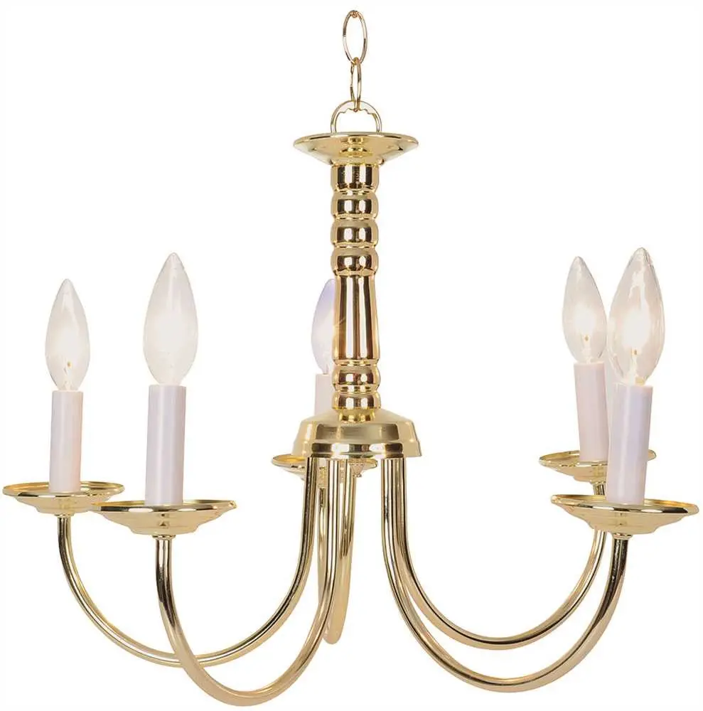 Traditional Chandelier Ceiling Fixture, Maximum Five 60 Watt Incandescent Candelabra Base Bulbs, 18 In., Polished Brass 1