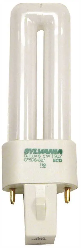 Sylvania Dulux&Reg; S Preheat Ecologic&Reg; Single Tube Compact Fluorescent Lamp, T4, 5 Watts, 2700K, 82 Cri, G23 Base 1