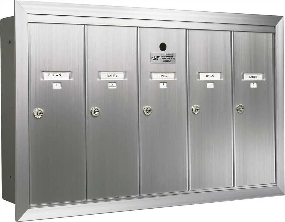 Auth-Florence Recessed Vertical Mailbox 4 Compartment Aluminum 1