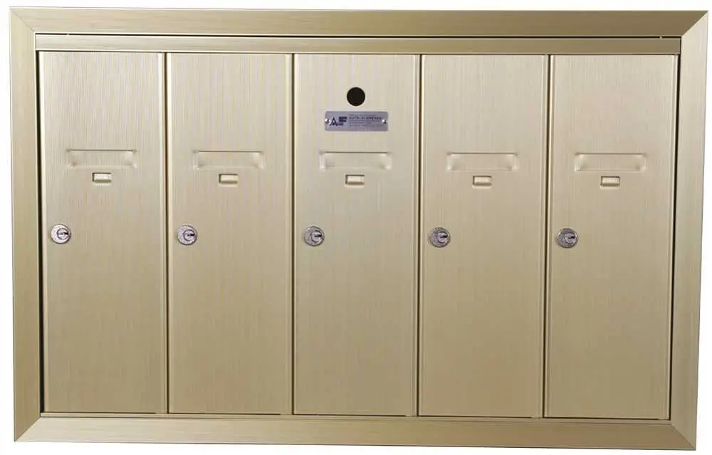 Auth-Florence Recessed Vertical 5 Compartment Mailbox, Gold 1