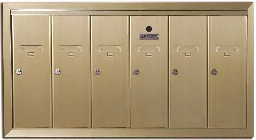 Auth-Florence Recessed Vertical 6 Compartment Mailbox, Gold 1