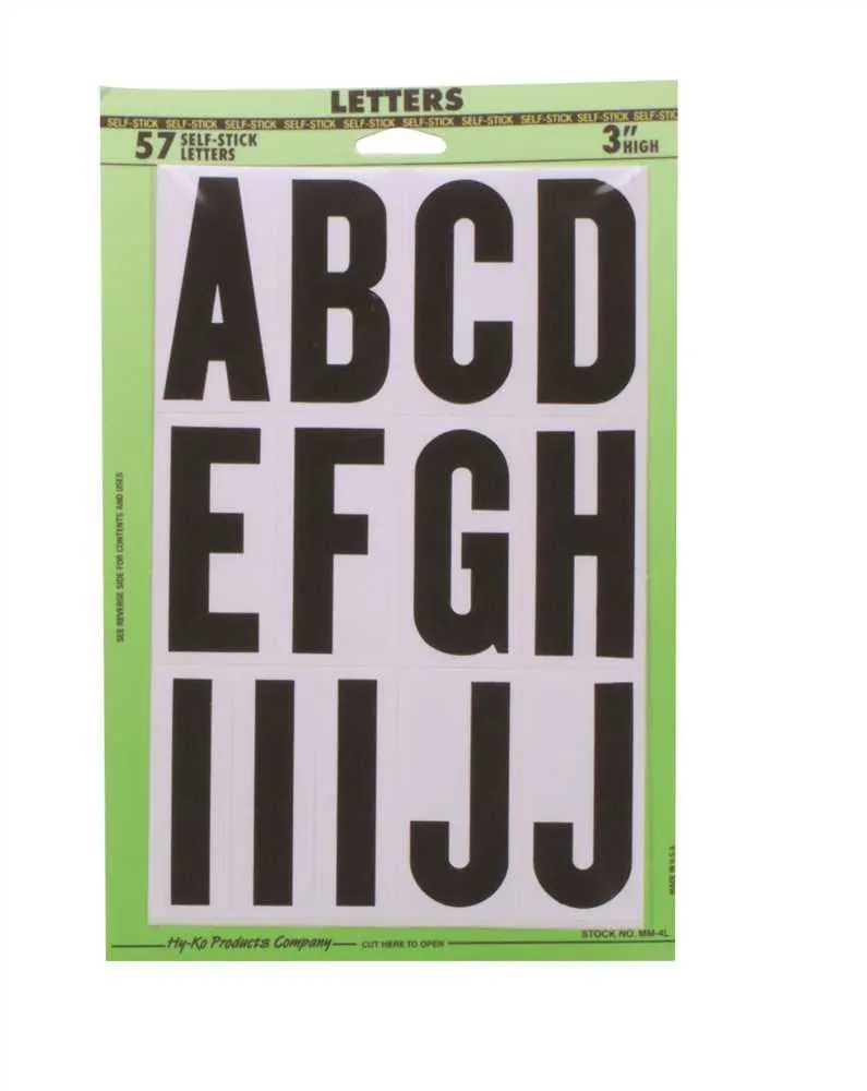 Vinyl Mailbox Stickers, Letters A-Z, Black On White, 3-1-4" 1