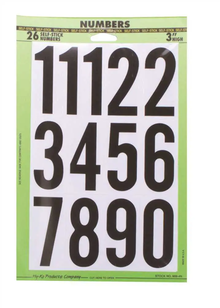 Vinyl Mailbox Stickers, Number 0-9, Black On White, 3-1-4" 1