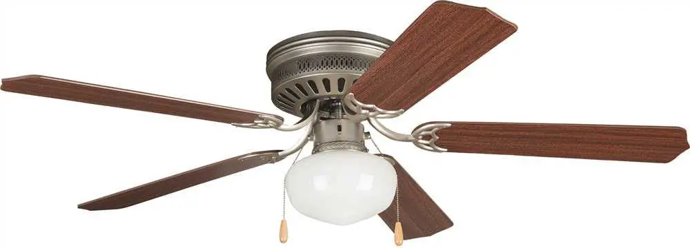 Bala&Reg; Hugger Ceiling Fan With Light, One 60 Watt Incandescent Candelabra Base Bulb, 52 In., Ash And Mahogany, Brushed Pewter 1