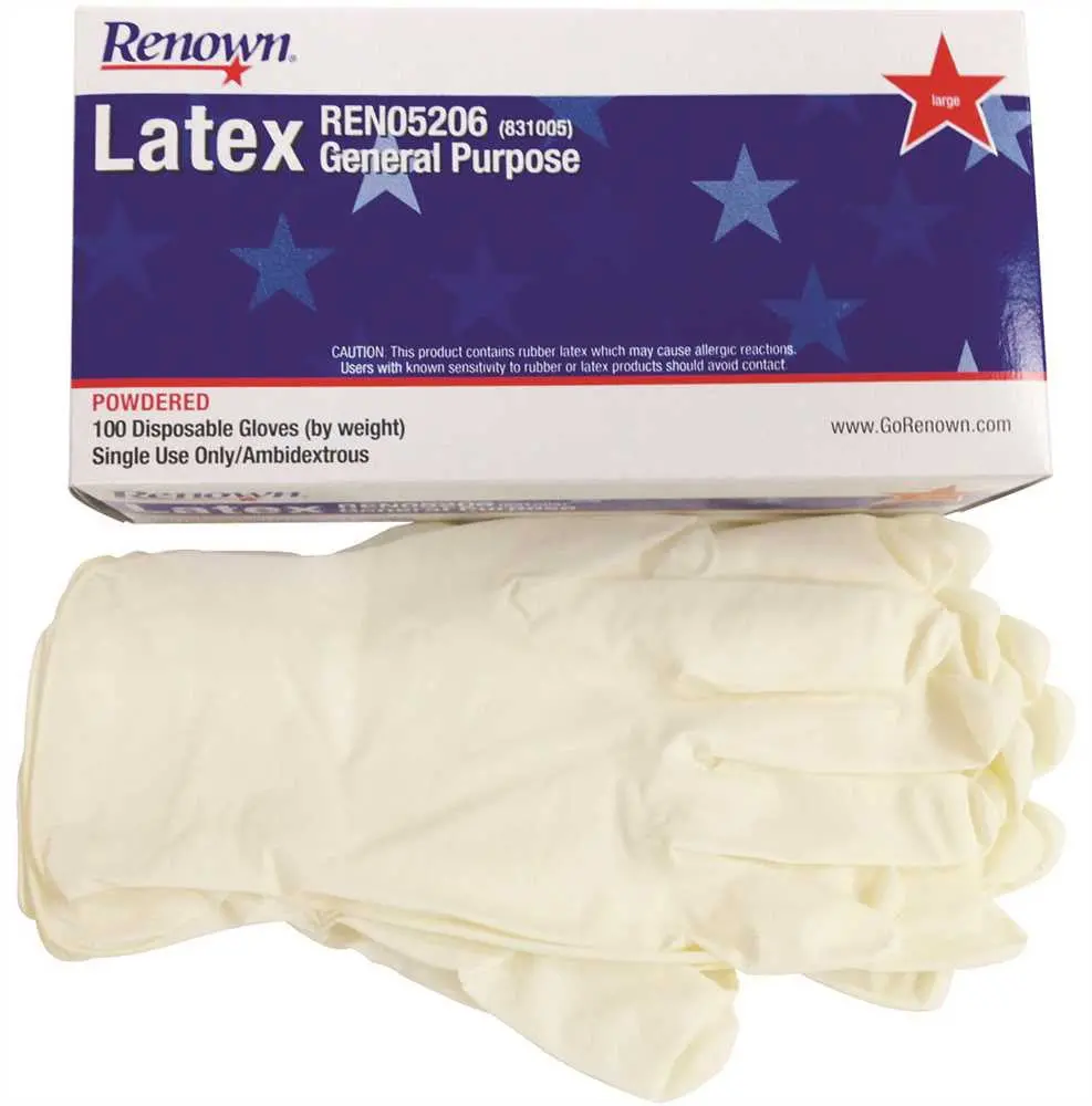 Renown&Reg; Disposable Powdered General Purpose Latex Gloves, Natural, Large, 5 Mil, 100 Gloves Per Box 1