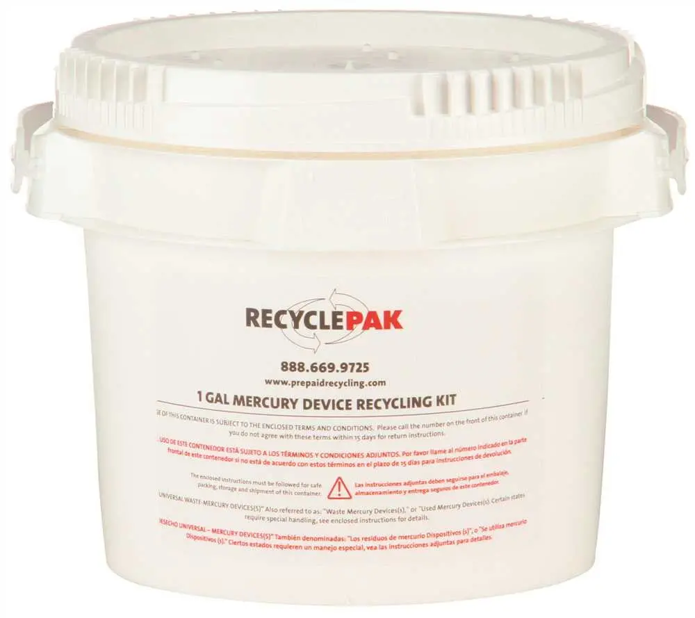 Recyclepak&Reg; Prepaid Uw Mecury Devices Recycling Pail, 1 Gallon 1