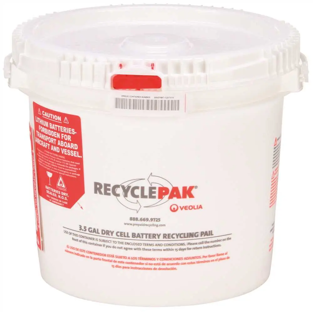 Recyclepak&Reg; Prepaid Dry Cell Battery Recycling Pail, 3.5 Gallon 1