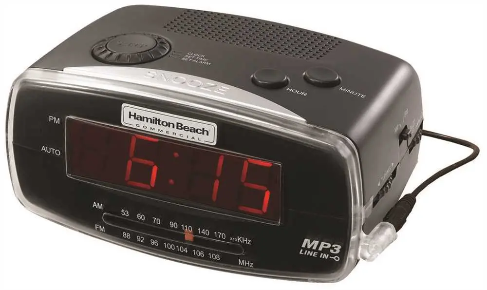 Hamilton Beach&Reg; Mp3-Ready Am-Fm Clock Radio With Battery Backup And 0.9-Inch Led Display, 120 Volts, 5 Watts, 60 Hz 1