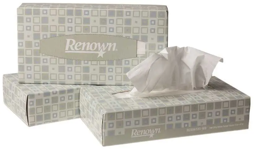 Renown&Reg; Premium Facial Tissues, 2-Ply, White, 9 In. X 8 In., 100 Sheets Per Box, 30 Boxes Per Case 1