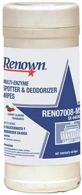Renown&Reg; Multi-Enzyme Spotter & Deodorizer Wipes Cherry Almond, 1 Tub 1