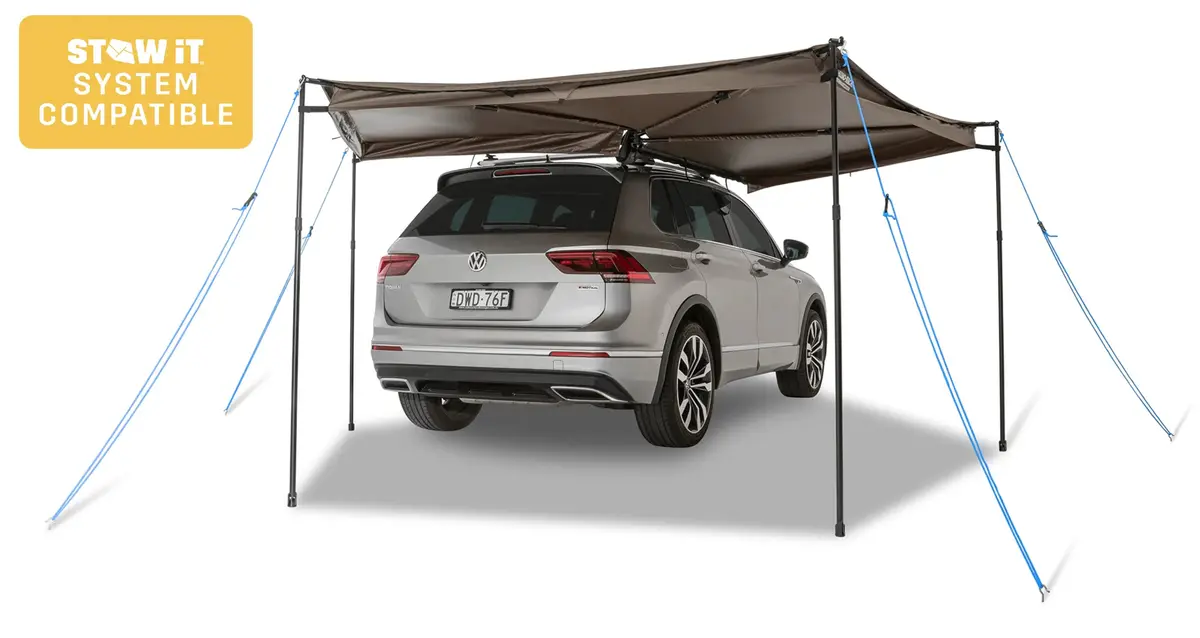 Auvent Circulaire 270° Rhinorack Batwing Compact 2M (Version Droite) - Avec Fixations Stow It 1