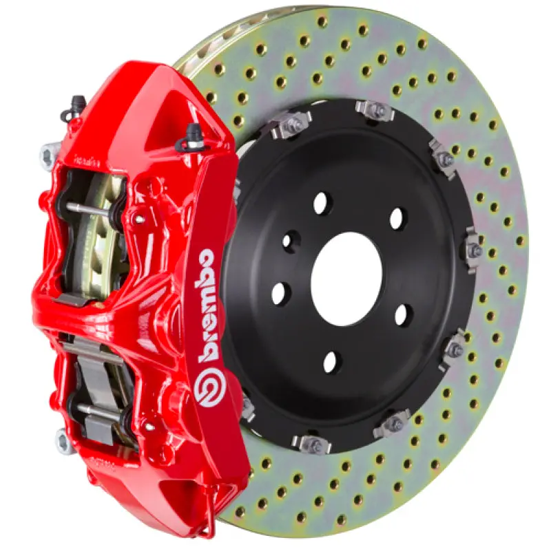 Brembo 14-18 A45 Amg Front Gt Bbk 6 Piston Cast 365X34 2Pc Rotor Drilled-Red 1