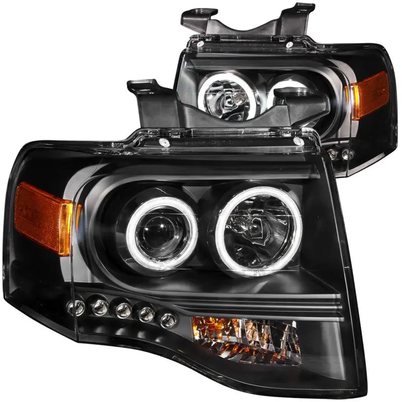Anzo Projector Headlights With Halo Rings For 2007–2014 Ford Expedition – Black Housing 1