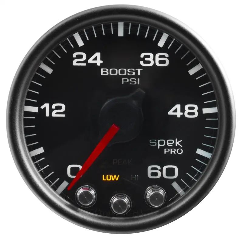 Autometer Spek-Pro 2-1/16" Boost Gauge – 60 Psi Range, Stepper Motor, Peak Hold & Warning Functions, Black Dial/Bezel 1