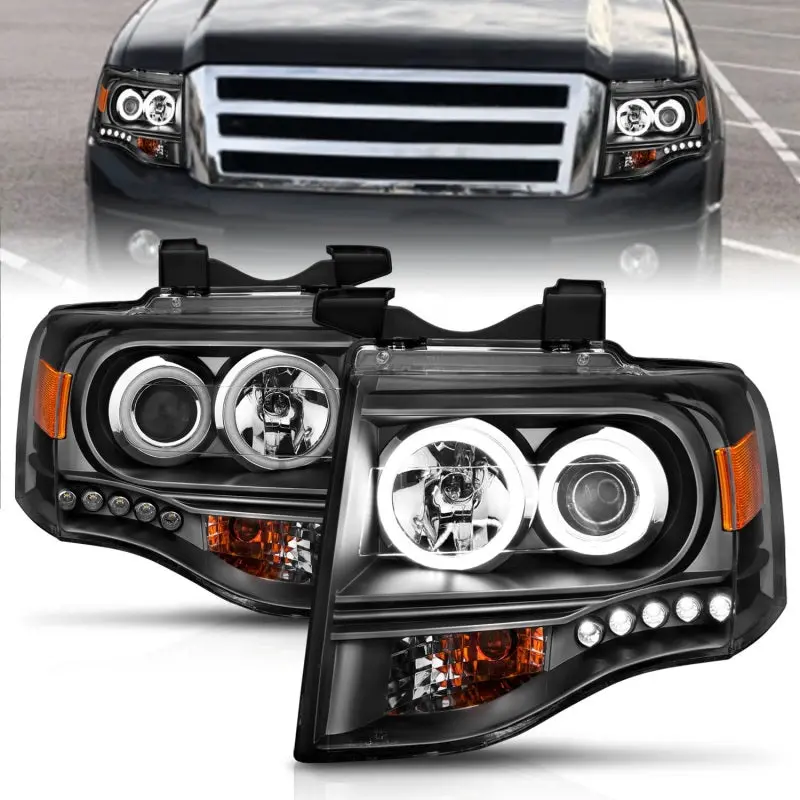 Anzo Projector Headlights With Halo Rings For 2007–2014 Ford Expedition – Black Housing 2